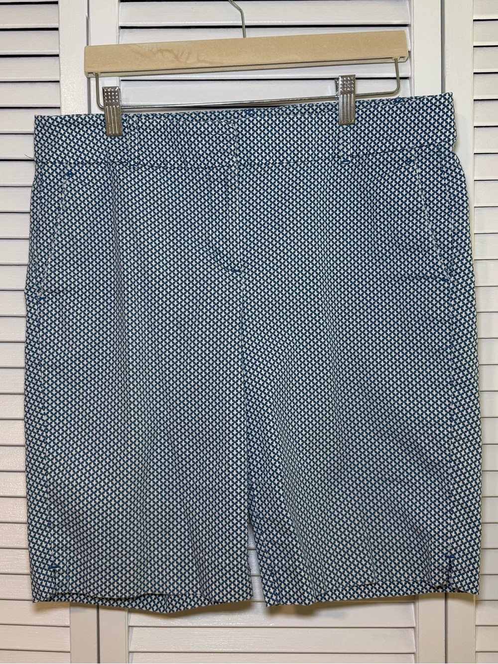 Ann Taylor Blue and White Geometric Devin Fit Bermuda Shorts
